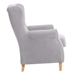 Wohnen Sessel & Hocker*Velours-Ohrensessel in Silbergrau und Buche - Jiletta