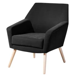 Wohnen Velourssessel in Schwarz mit Buche Natur - Nocena