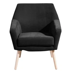 Wohnen Velourssessel in Schwarz mit Buche Natur - Nocena