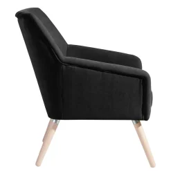 Wohnen Velourssessel in Schwarz mit Buche Natur - Nocena