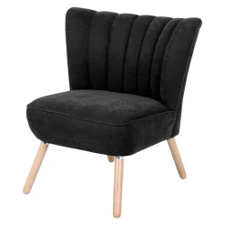 Wohnen Retro Möbel|Sessel*Velours-Sessel in Schwarz und Buche Natur - Avenzas