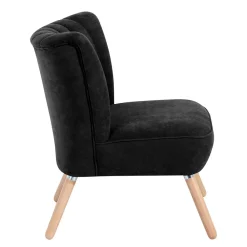 Wohnen Retro Möbel|Sessel*Velours-Sessel in Schwarz und Buche Natur - Avenzas