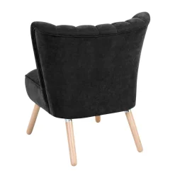 Wohnen Retro Möbel|Sessel*Velours-Sessel in Schwarz und Buche Natur - Avenzas