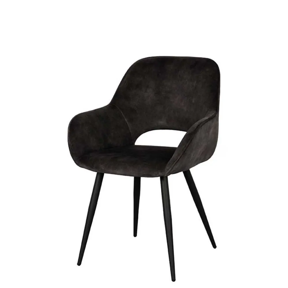 Wohnen Skandinavische Möbel*Velours-Stühle in Anthrazit - Hauke (2er Set)