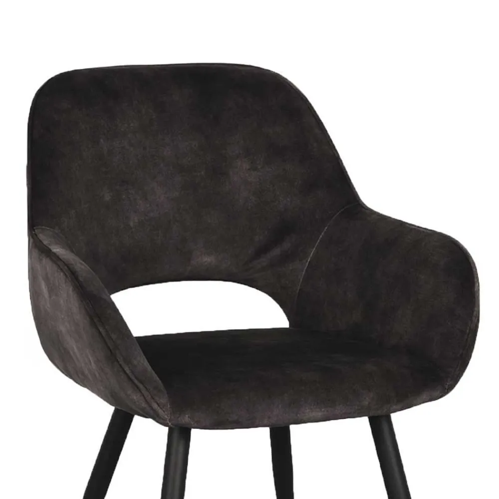 Wohnen Skandinavische Möbel*Velours-Stühle in Anthrazit - Hauke (2er Set)