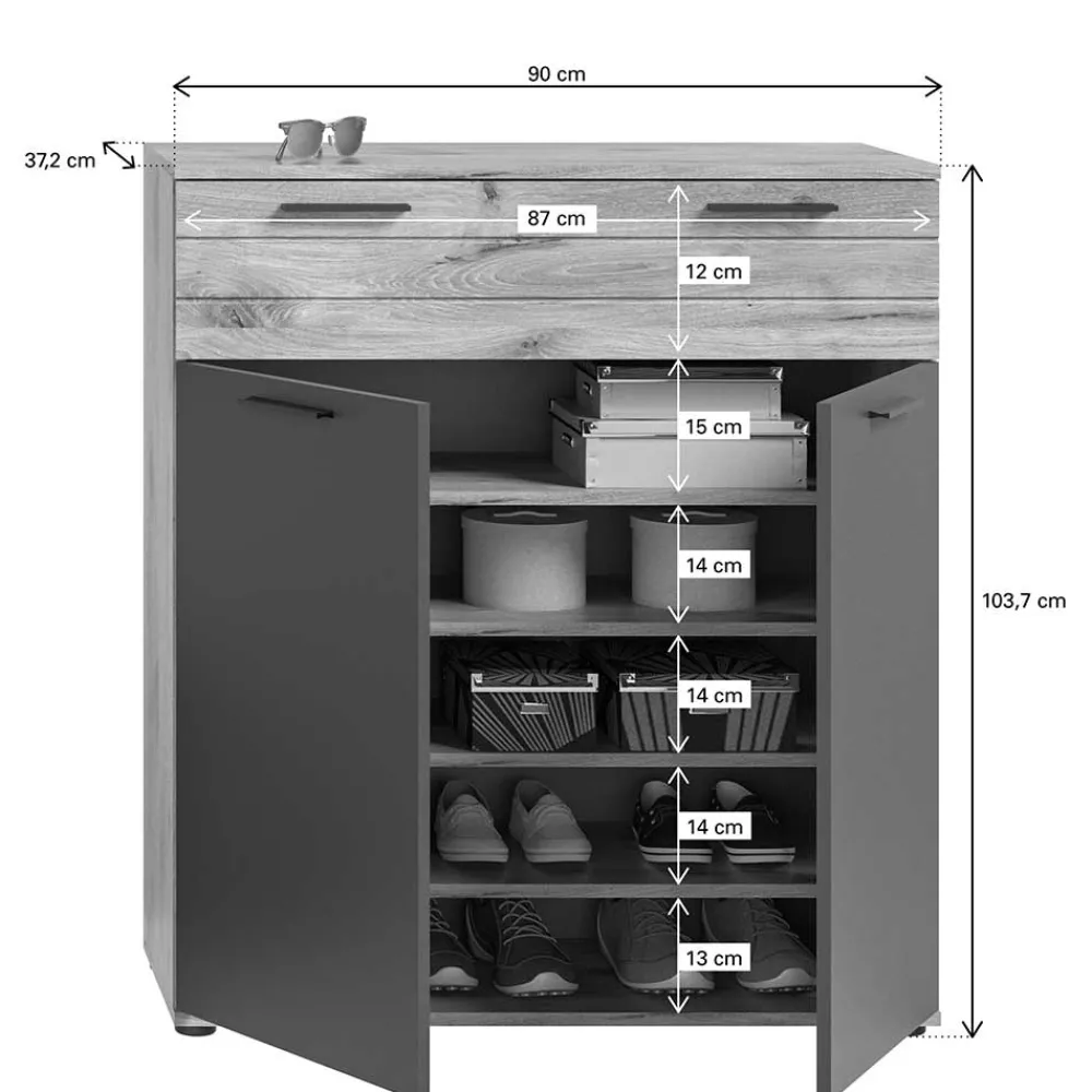 Wohnen Schuhschränke*Vertiko Schuhkommode in Wildeiche NB & Grau - Depart