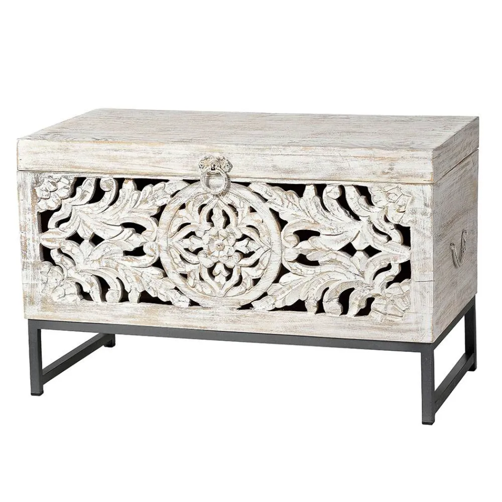 Wohnen Holztruhen*Vintage Design Truhe aus Mangoholz White Wash - Fudorus