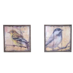 Wohnen Wandbilder*Vintage Holzbilder mit Vogel Druck Bacoas 56x56 cm (zweiteilig)