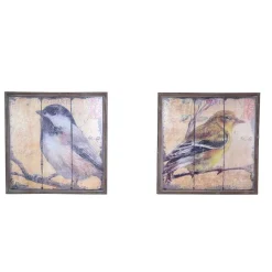 Wohnen Wandbilder*Vintage Holzbilder mit Vogel Druck Bacoas 56x56 cm (zweiteilig)