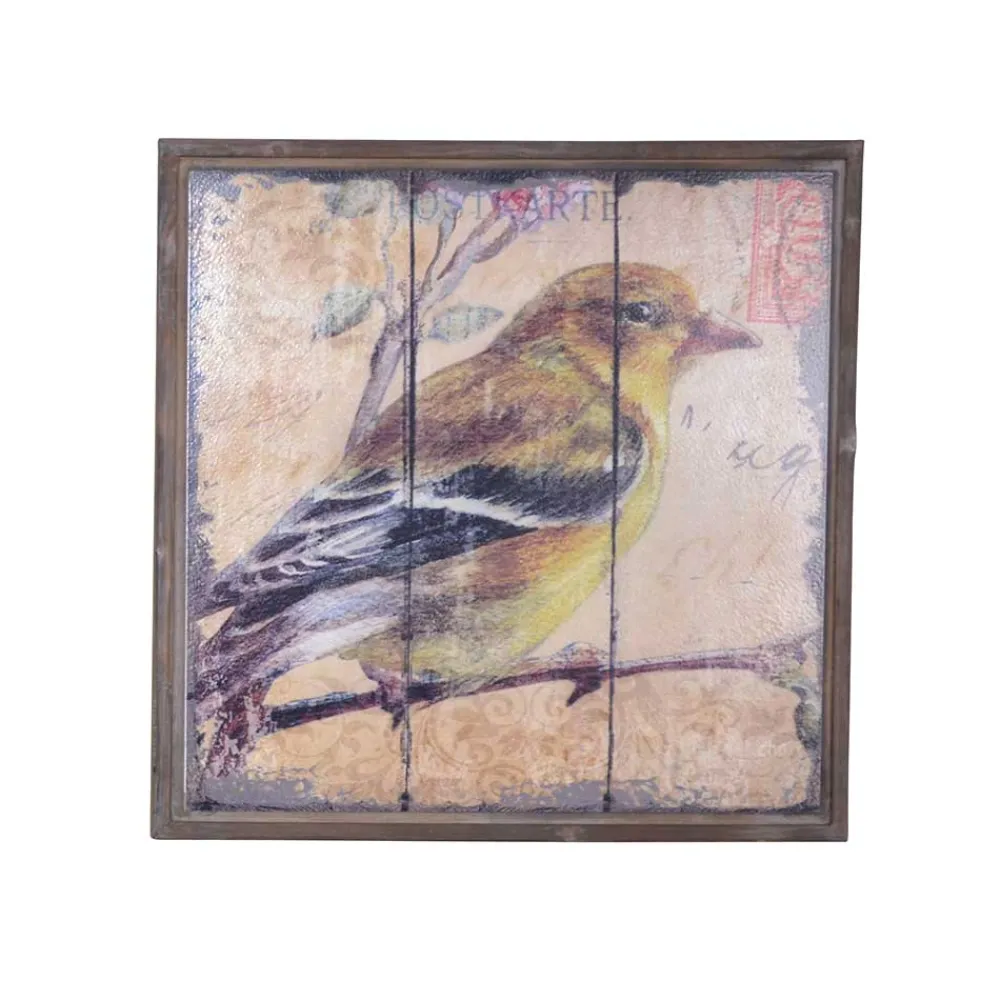 Wohnen Wandbilder*Vintage Holzbilder mit Vogel Druck Bacoas 56x56 cm (zweiteilig)