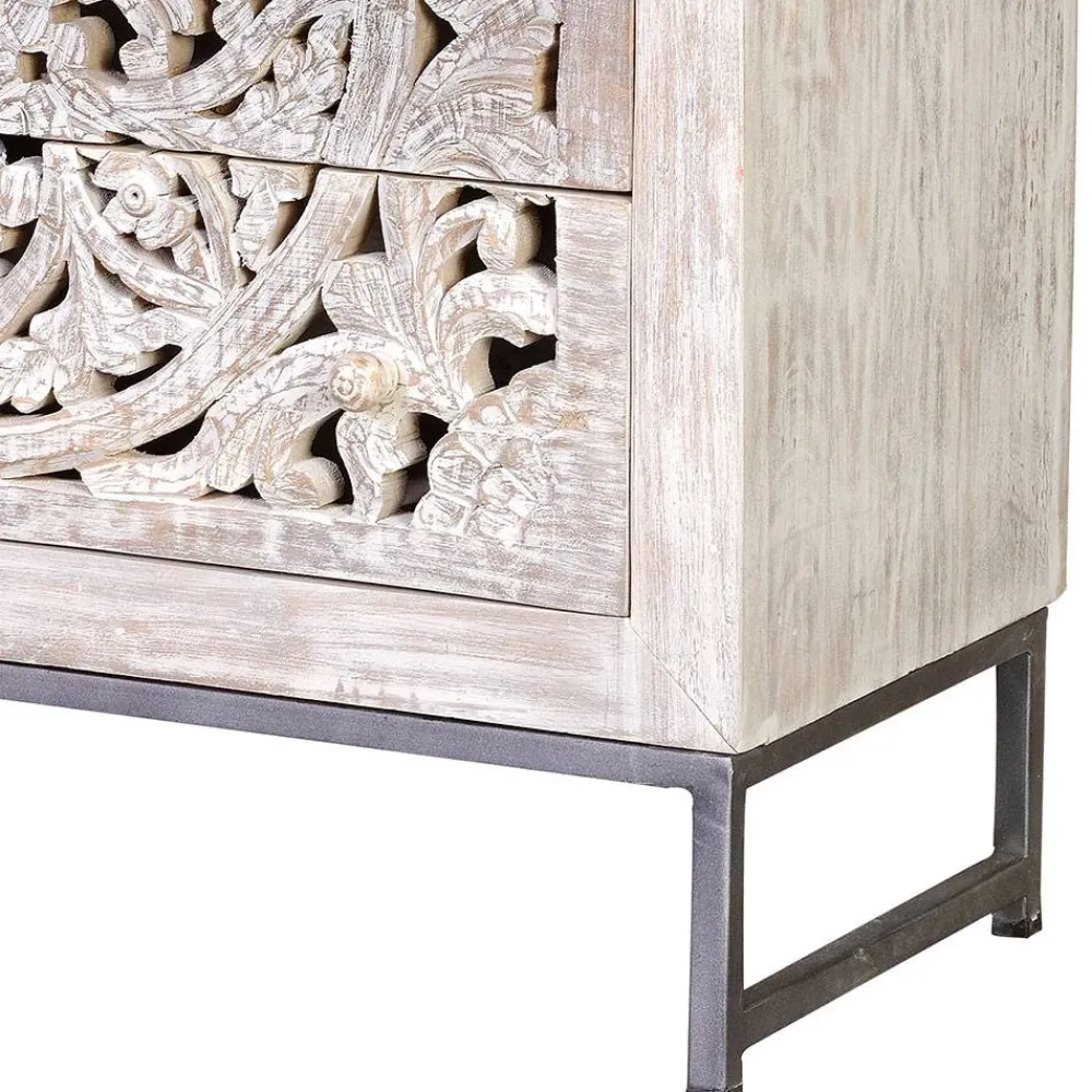 Wohnen Vintage Kommode in Mangoholz White Wash - Fudorus