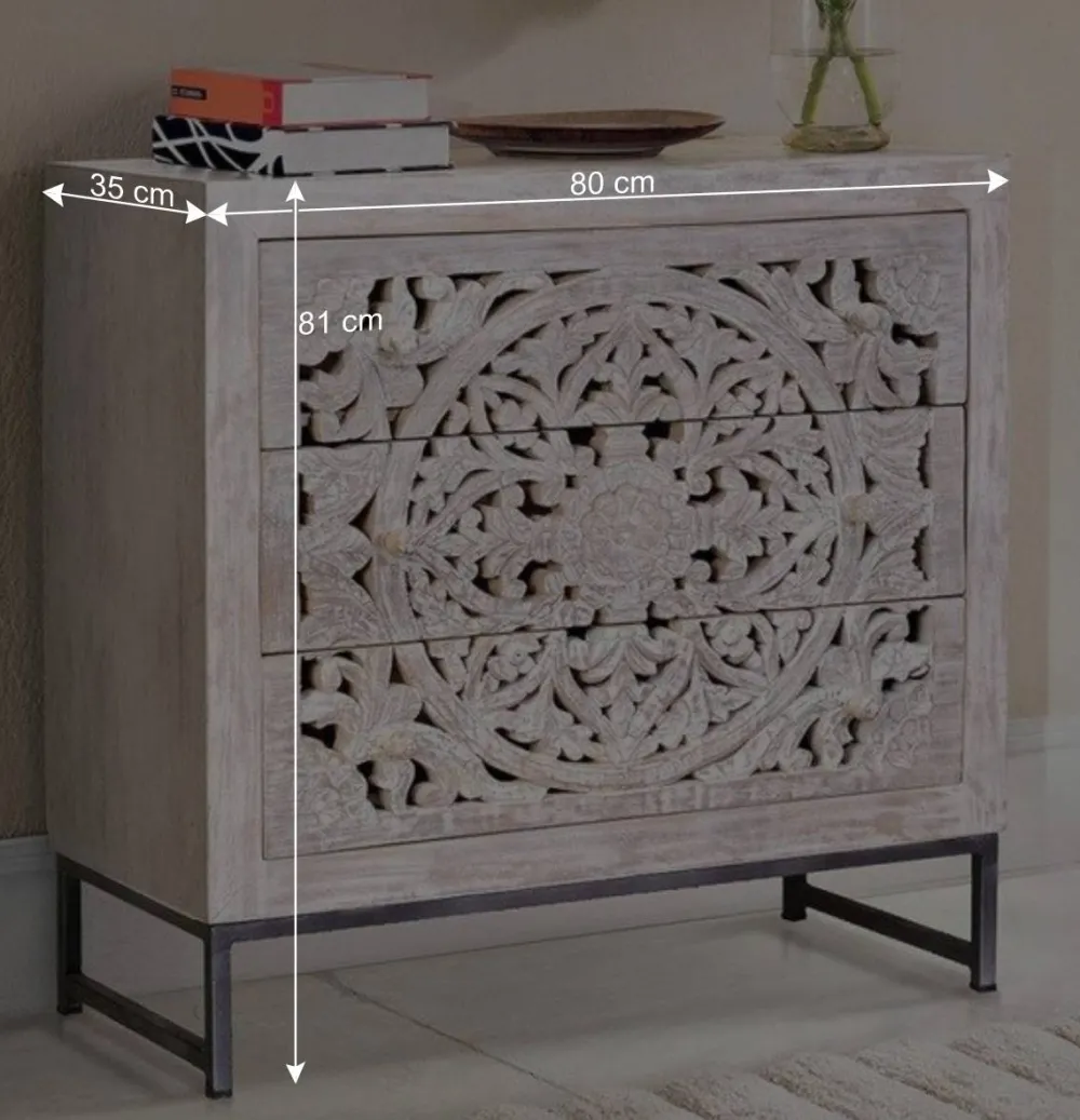 Wohnen Vintage Kommode in Mangoholz White Wash - Fudorus