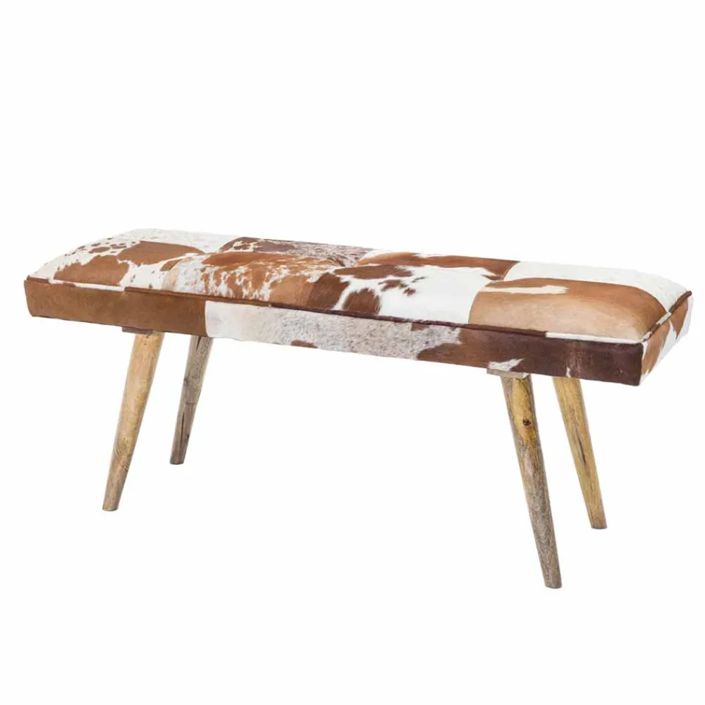 Wohnen Bettbänke|Sitzbank*Vintage Landhaus Bank Ilusiana mit Fell Leder Holz 120cm