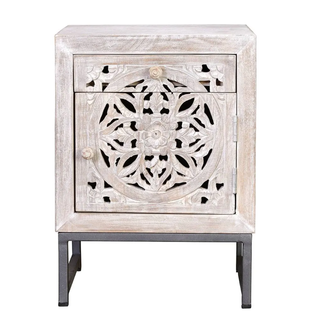 Wohnen Vintage Möbel|Nachttische*Vintage Nachtschrank aus Mangoholz White Wash - Fudorus