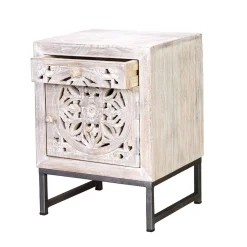 Wohnen Vintage Möbel|Nachttische*Vintage Nachtschrank aus Mangoholz White Wash - Fudorus