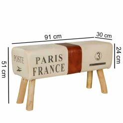 Wohnen Vintage Polsterbank Clause mit Holz Leinen Echtleder