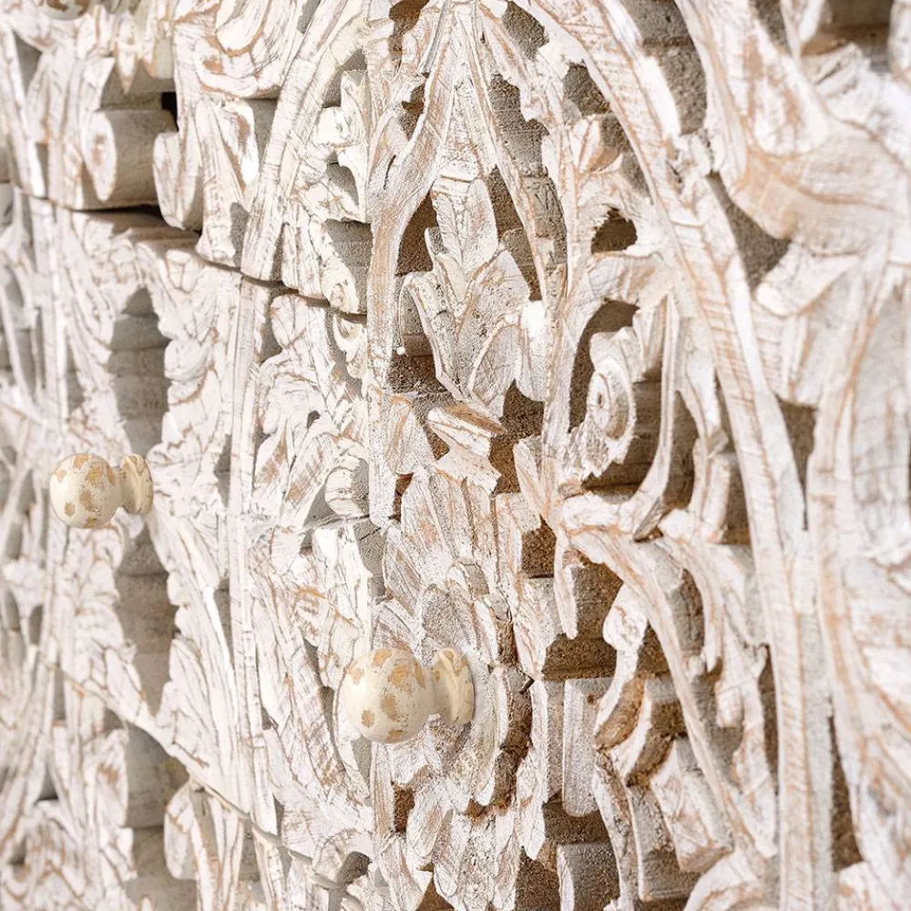 Wohnen Vintage Sideboard in Mangoholz White Wash - Fudorus