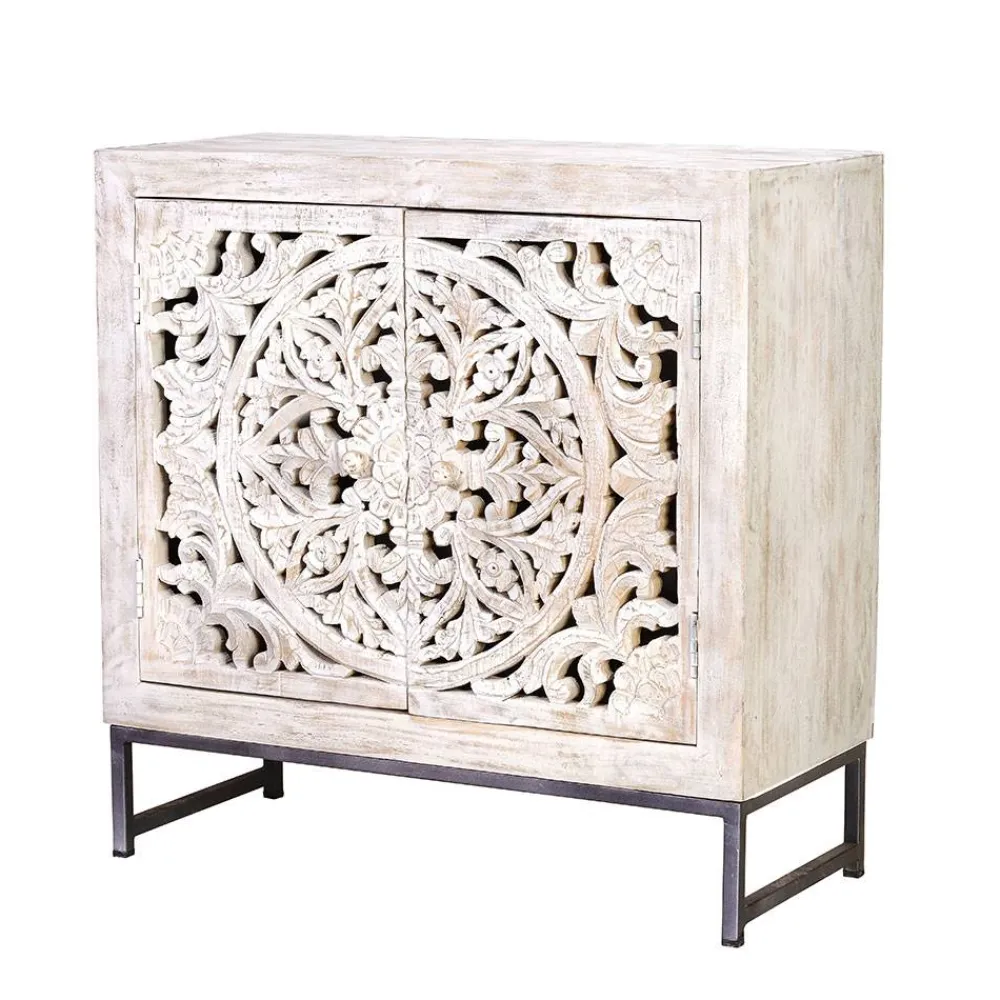 Wohnen Landhausmöbel|Küchenschränke*Vintage Türen-Kommode in Holz White Wash - Fudorus