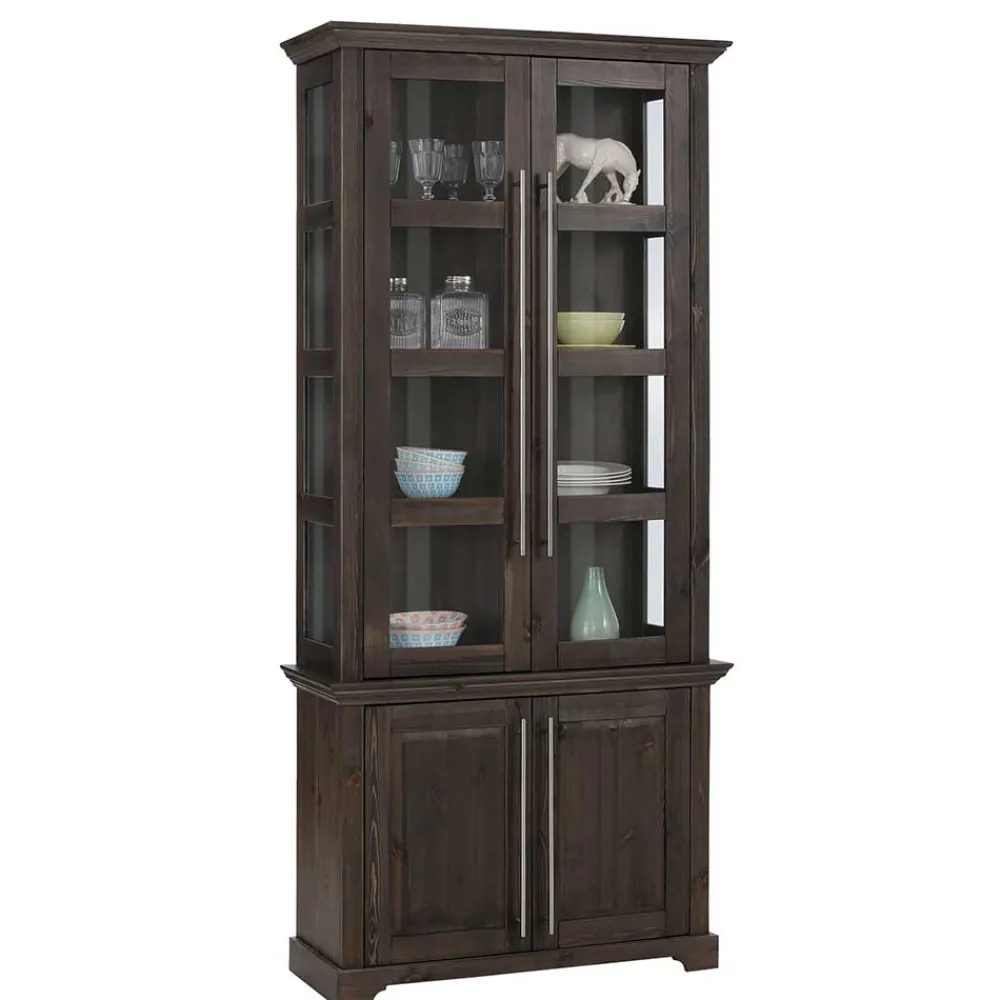Wohnen Esszimmer-Vitrinen*Vitrine aus dunkel lackiertem Kiefernholz - Syvila