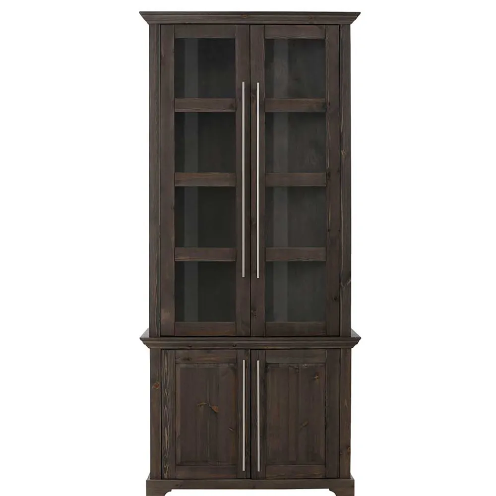 Wohnen Esszimmer-Vitrinen*Vitrine aus dunkel lackiertem Kiefernholz - Syvila