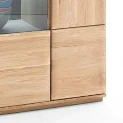 Wohnen Massivholzmöbel|Sideboards & Kommoden*Vitrine Highboard optional mit LED Pontros Eiche Bianco teilmassiv