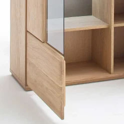Wohnen Massivholzmöbel|Sideboards & Kommoden*Vitrine Highboard optional mit LED Pontros Eiche Bianco teilmassiv