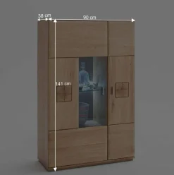 Wohnen Massivholzmöbel|Sideboards & Kommoden*Vitrine Highboard optional mit LED Pontros Eiche Bianco teilmassiv