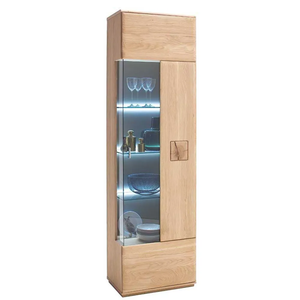 Wohnen Vitrine in 60cm Breite Pontros Eiche Bianco teilmassiv