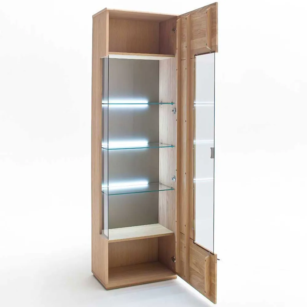 Wohnen Vitrine in 60cm Breite Pontros Eiche Bianco teilmassiv