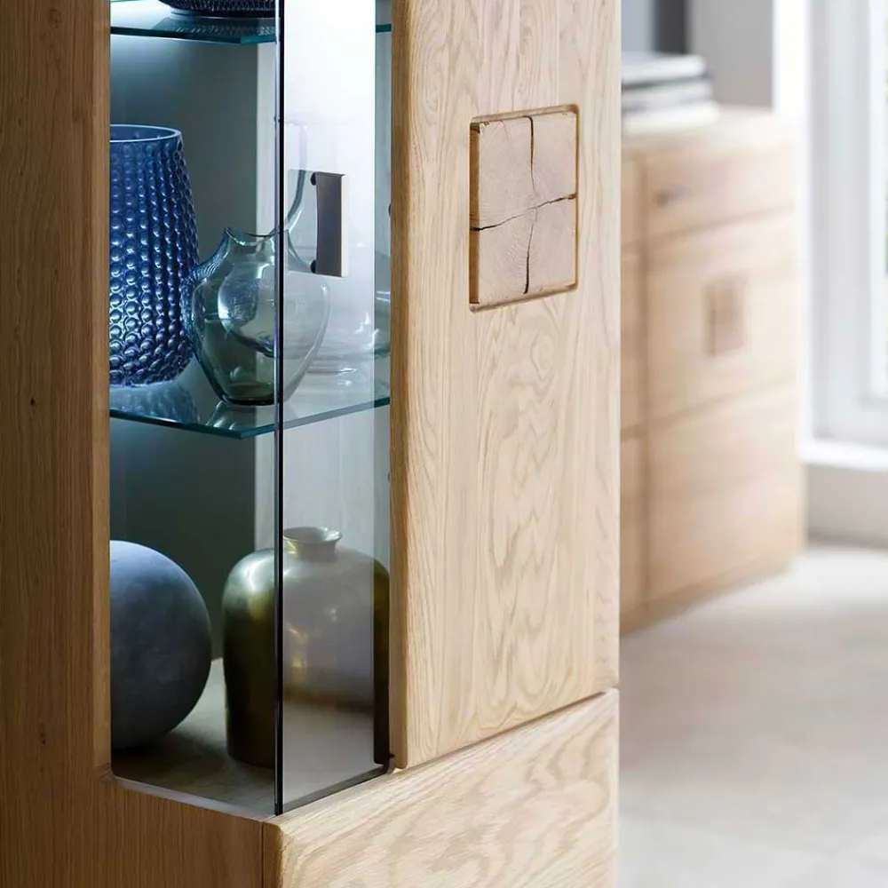 Wohnen Vitrine in 60cm Breite Pontros Eiche Bianco teilmassiv