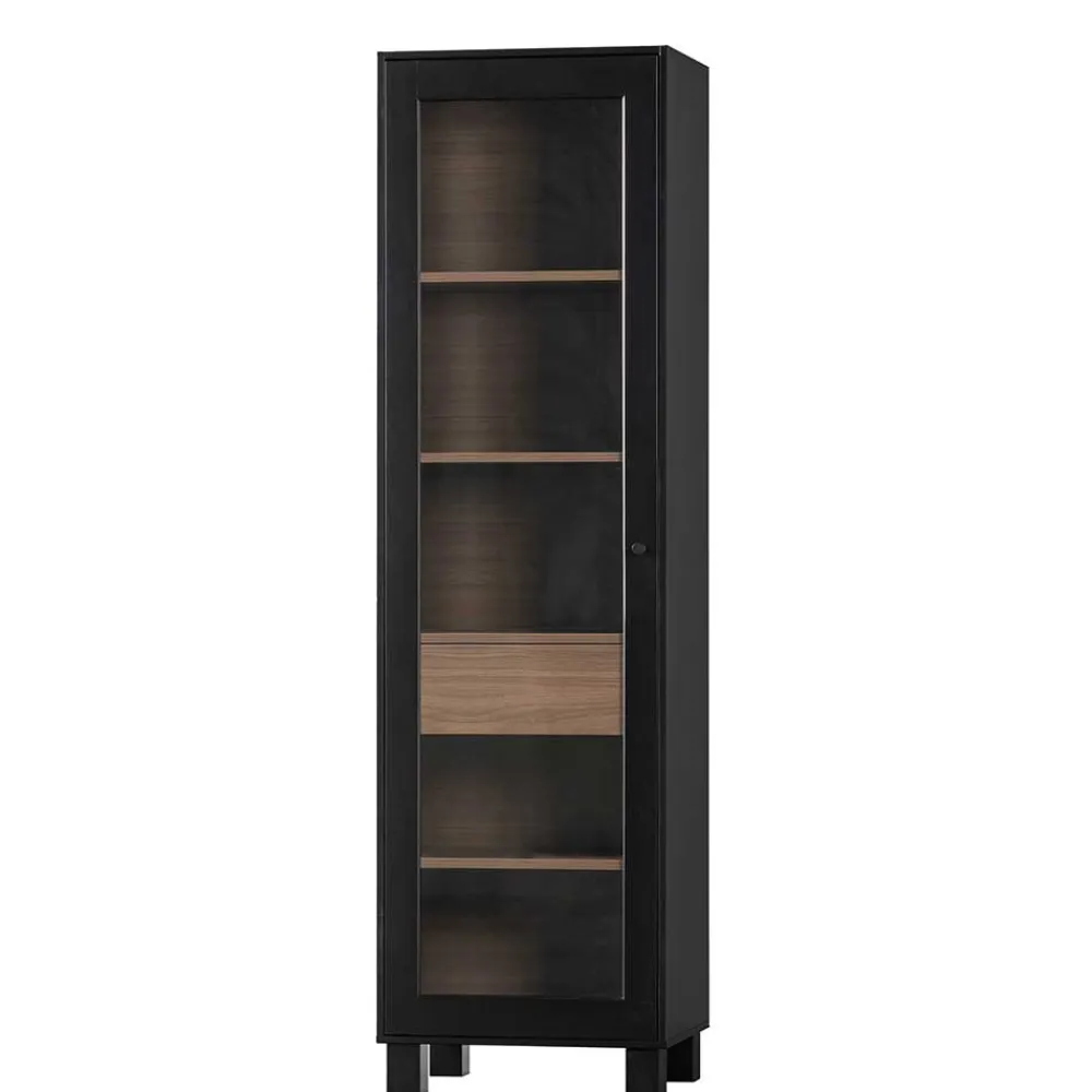 Wohnen Esszimmer-Vitrinen*Vitrine in Schwarz & Walnuss Optik - Rabad