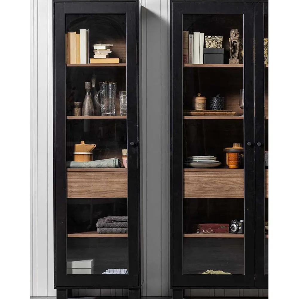Wohnen Esszimmer-Vitrinen*Vitrine in Schwarz & Walnuss Optik - Rabad