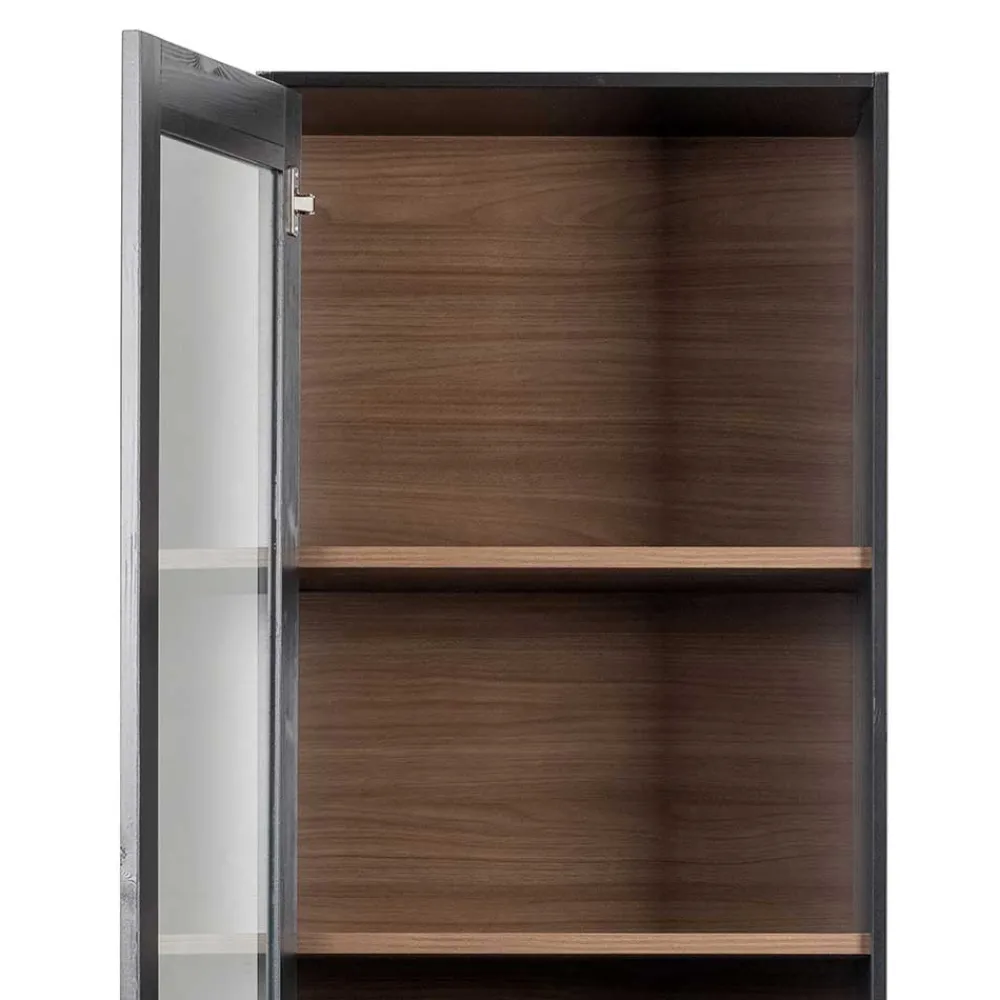 Wohnen Esszimmer-Vitrinen*Vitrine in Schwarz & Walnuss Optik - Rabad