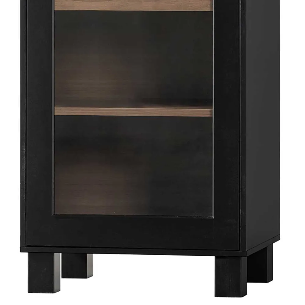 Wohnen Esszimmer-Vitrinen*Vitrine in Schwarz & Walnuss Optik - Rabad