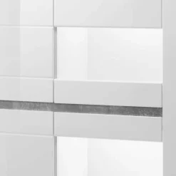 Wohnen Vitrinen|Wohnzimmer-Vitrinen*Vitrine in Weiß hochglänzend Mextra mit Absetzung Beton Optik