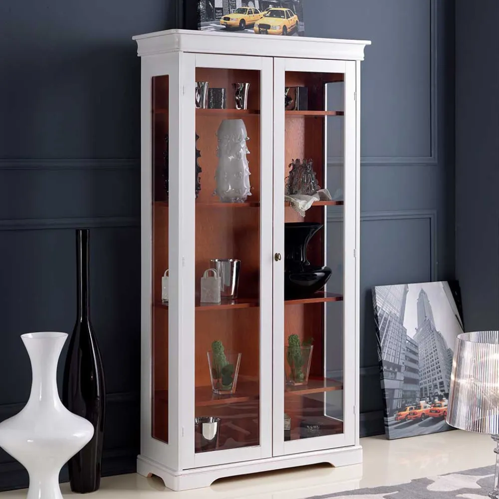 Wohnen Vitrinen|Wohnzimmer-Vitrinen*Vitrine in Weiß und Nussbaum - Zarinas