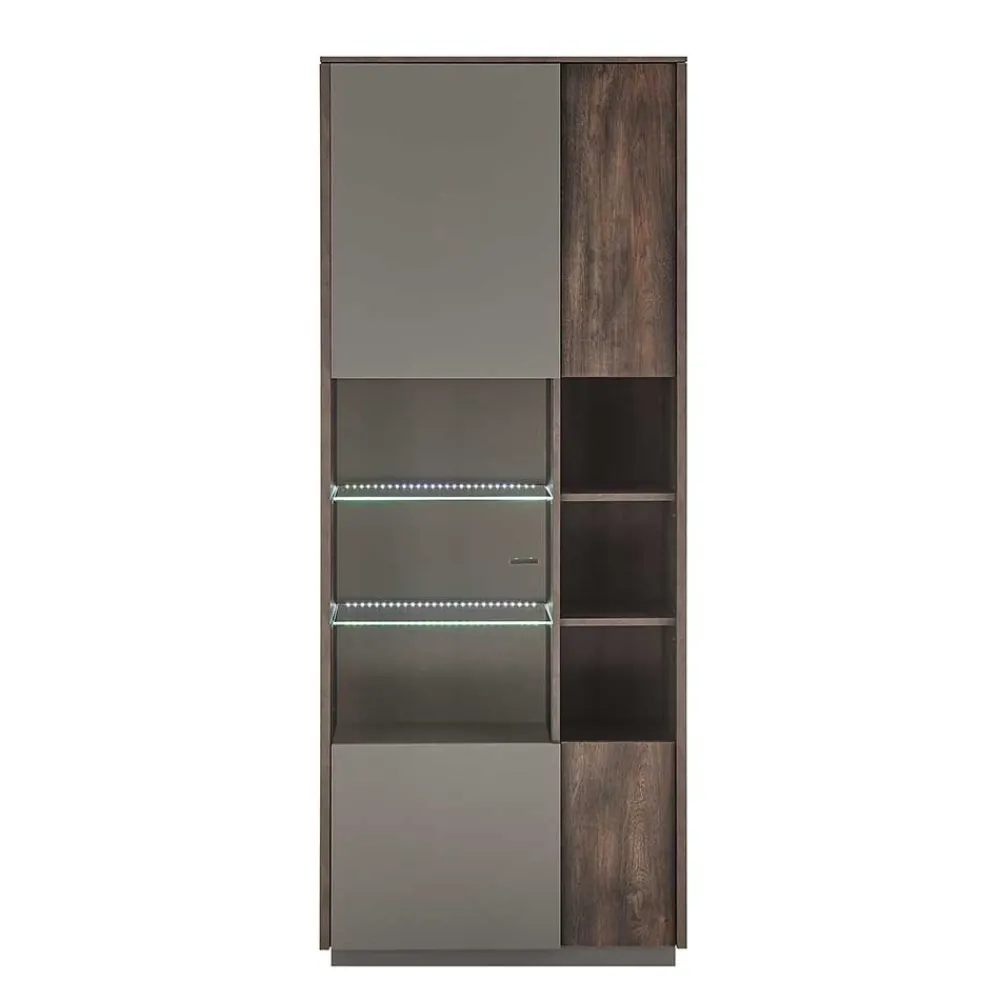 Wohnen Graue Möbel|Vitrinen*Vitrine Schrank in Anthrazit und Eiche Dunkel - Mundo