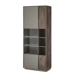 Wohnen Graue Möbel|Vitrinen*Vitrine Schrank in Anthrazit und Eiche Dunkel - Mundo