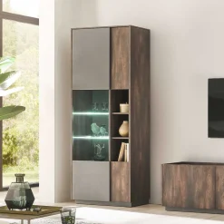 Wohnen Graue Möbel|Vitrinen*Vitrine Schrank in Anthrazit und Eiche Dunkel - Mundo