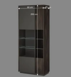 Wohnen Graue Möbel|Vitrinen*Vitrine Schrank in Anthrazit und Eiche Dunkel - Mundo