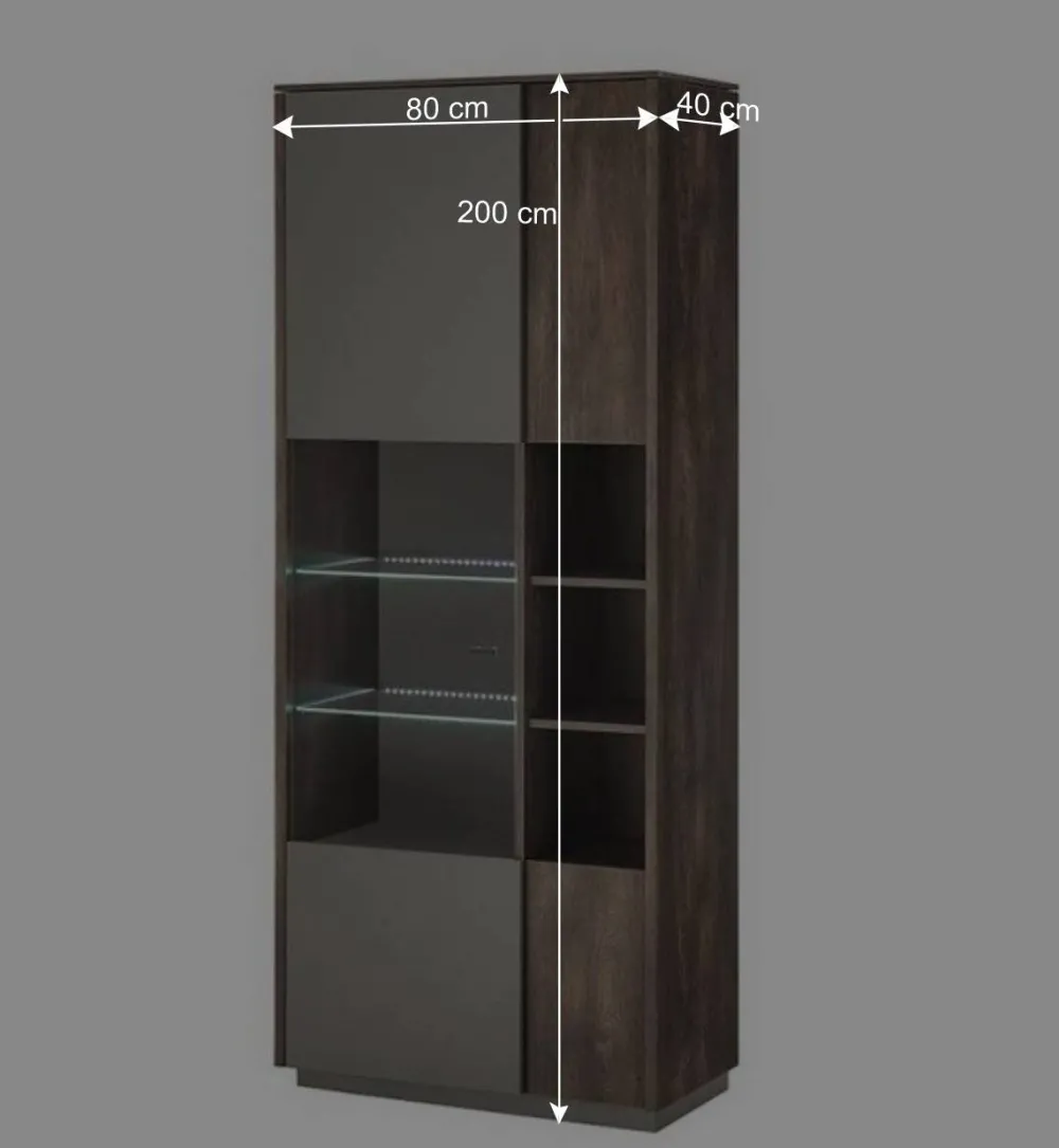 Wohnen Graue Möbel|Vitrinen*Vitrine Schrank in Anthrazit und Eiche Dunkel - Mundo