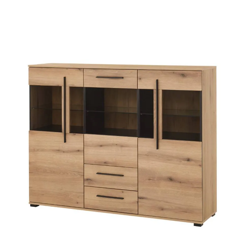 Wohnen Sideboards & Kommoden|Kommoden*Vitrinen-Highboard in Eiche Holzoptik - Brocus