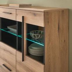 Wohnen Sideboards & Kommoden|Kommoden*Vitrinen-Highboard in Eiche Holzoptik - Brocus