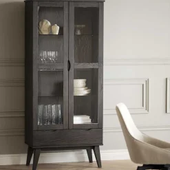 Wohnen Esszimmer-Vitrinen*Vitrinenschrank in Eiche Dunkelbraun - Lomarios