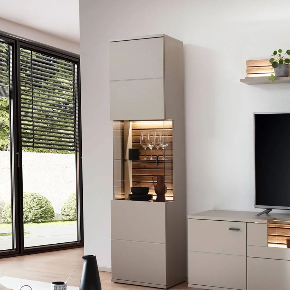 Wohnen Wohnzimmerschränke|Vitrinen*Vitrinenschrank in Grau mit Wildeiche - Teorina