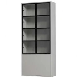 Wohnen Esszimmer-Vitrinen|Vitrinen*Vitrinenschrank in Hellgrau und Schwarz - Arno