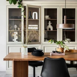 Wohnen Esszimmer-Vitrinen*Vitrinenschrank in Hellgrau mit Braun - Floressa