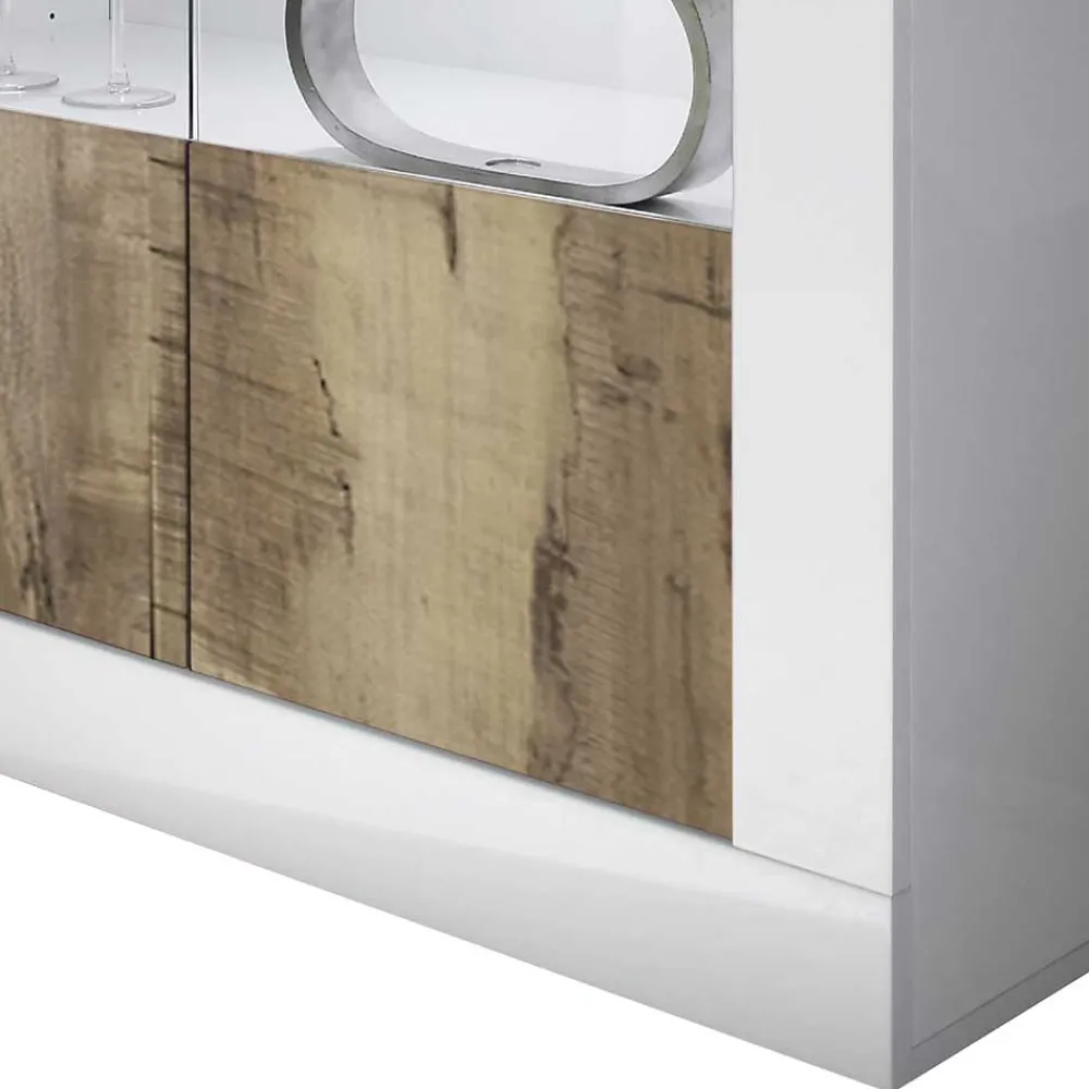 Wohnen Esszimmer-Vitrinen|Vitrinen*Vitrinenschrank in Holz verwittert & Weiß HG - Olvenion