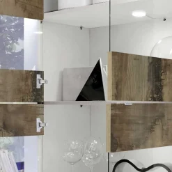 Wohnen Esszimmer-Vitrinen|Vitrinen*Vitrinenschrank in Holz verwittert & Weiß HG - Olvenion