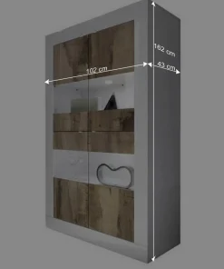 Wohnen Esszimmer-Vitrinen|Vitrinen*Vitrinenschrank in Holz verwittert & Weiß HG - Olvenion